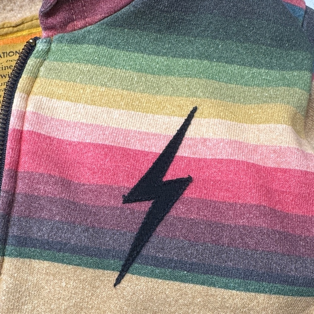 Aviator Nation Multicolor Striped Hoodie with Lightning Bolt - Picture 3 of 3